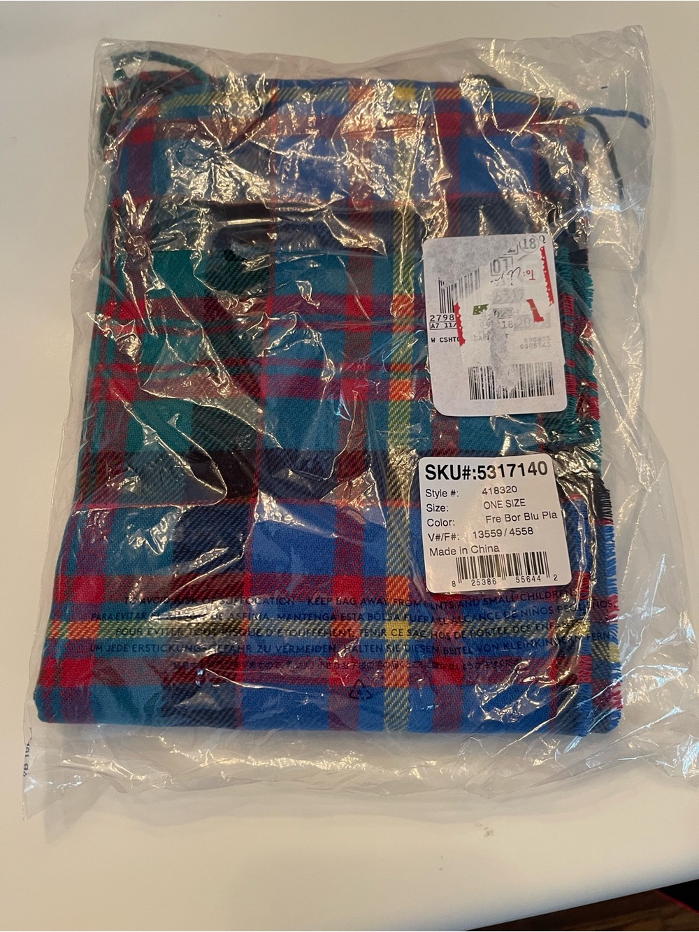 Lands End Blue Plaid scarf